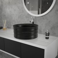Lavabo en Céramique Noir Mat - ML-Design - Rond - Vasque à Poser sur Plan de Toilette