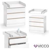 Table à langer Vicco Emma - 3 tiroirs avec plateau à langer amovible blanc Sonoma