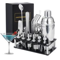 20PCS Cocktail Shaker Mélangeur Outil 750ML, Kit Cocktail Barman en Acier Inoxydable avec Support en Acrylique