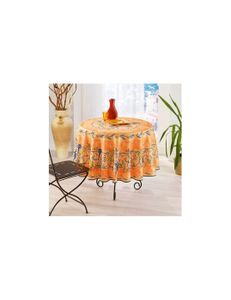 Nappe Ronde Orange à Motif Tribal Multicolore - Diamètre 180 Cm | Coton/polyester | Neuf Sans étiquette