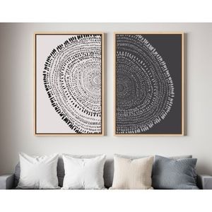 Photo Sur Toile Panoramique 150x50cm Abstraite Noir Blanc Gris Jaune - Tableau Déjà Tendu