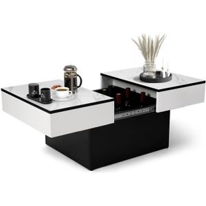 TABLE BASSE VOWNER - Table Basse - Bureau Extensible - avec 2 Espaces de Rangement- Finition Haute Brillance, 114 x 58 x 40 cm -Marbre Blanc