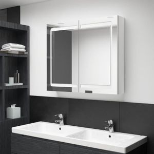 Armoire De Salle De Bain Avec Miroir Et éclairage LED - 120x13x90 Cm, Blanc, Avec Prise Et Interrupteur Tactile - 2