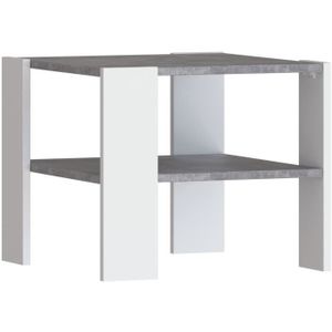 TABLE BASSE Table basse PILVI 2 Plateaux - Style contemporain - Particules mélaminé - Décor Blanc et béton clair - L 55 x P 55 x H 45 cm