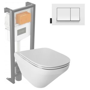 WC - TOILETTES Pack WC suspendu sans bride JACOB DELAFON Modern Life + abattant + bâti-support + plaque rectangle blanche
