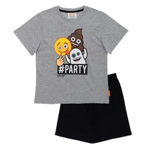 PYJAMA Pyjama Court Enfant Emoji Smiley Gris/Noir de 4 à 12ans