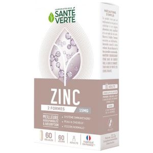 COMPLÉMENT EN MINÉRAUX Santé Verte Zinc - 2 Formes - 15 mg - 60 Gélules