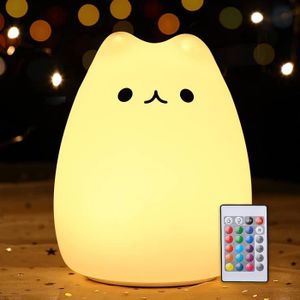VEILLEUSE BÉBÉ Veilleuse chat avec télécommande, 7 LED à changement de couleur, lampe tactile portable pour bébé, veilleuse USB en silicone rec331