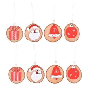 CHAUSSETTE DE NOËL 8pcs pendentifs en bois de Noël bricolage décorati