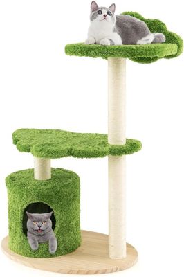 Arbre à Chat 5 Niveaux Réglable GOPLUS - Capsule Spatiale, Condo, Poteaux Sisal (218-253cm)