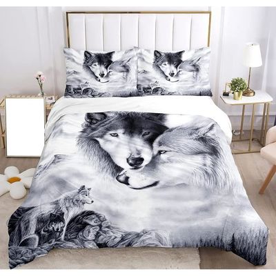 FANSU - Parure De Lit 3 Pièces Microfibre - Impression 3D Loup Bois - 200x200 Cm - Housse Couette + 2 Taies