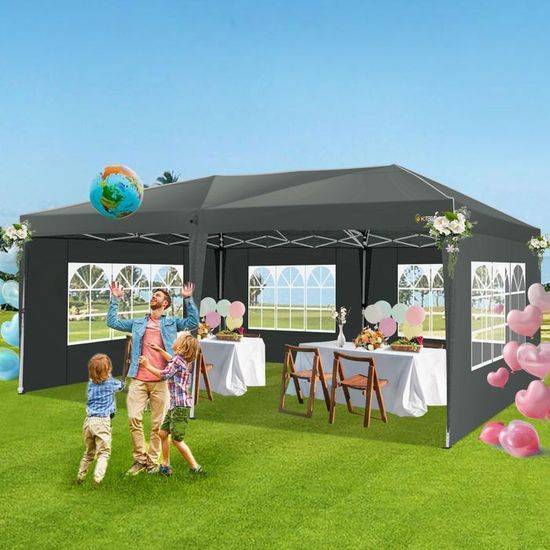 Tonnelle De Jardin 3x6 M Pliante - Imperméable Avec 4 Parois Latérales - Protection UV 50+ - Inclut 6 Sacs De Sable Et 12 Clous De Sol - Bleu