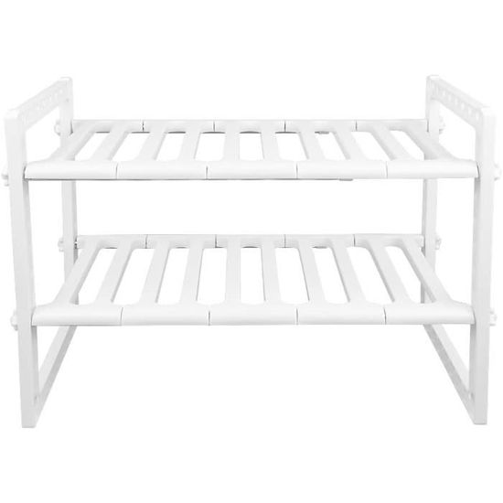 Organiseur D'étagères En Bambou - Pack De 4, Extensibles Et Empilables - Pour Placard Cuisine, Salle De Bain, Bureau - Blanc, Support 15 Kg Par étagère