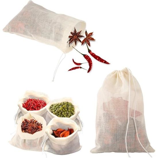 Sachets à épices Coton - Lot De 30, 15x10.5cm, Réutilisables, Avec Cordon