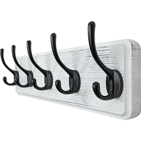 LNGFSH Porte Manteau Mural En Bois Massif - 5 Crochets Naturel Pour Salon, Chambre, Salle De Bain