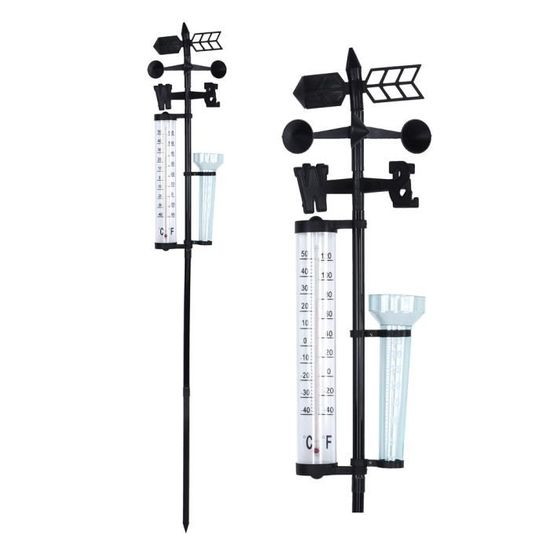 Station Météo De Jardin Cepewa - Thermomètre, Pluviomètre, Anémomètre - 150cm Noir - Devenez Météorologue
