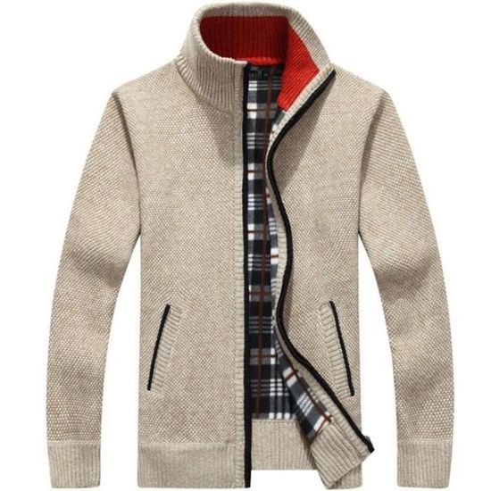 Cardigan Homme Légère Gilet - INSFITY - Col Revers - Ouverture Boutons - Kaki Kaki - Prêt-à-Porter