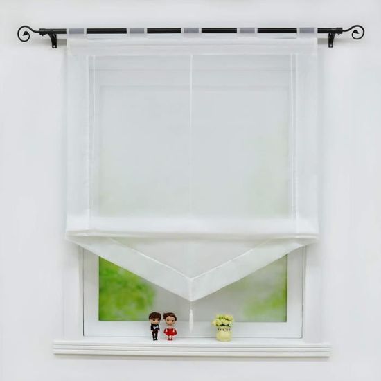 Store Bateau Romain Voilage Brondby uni Blanc 60 x 145 cm Hauteur Pattes Compris