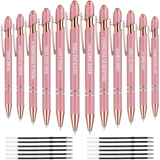 Lot De 12 Stylos à Billes Humoristiques Avec Citations - Stylos Métalliques Pailletés Pour Bureau, école Ou Cadeau Collègues - 10