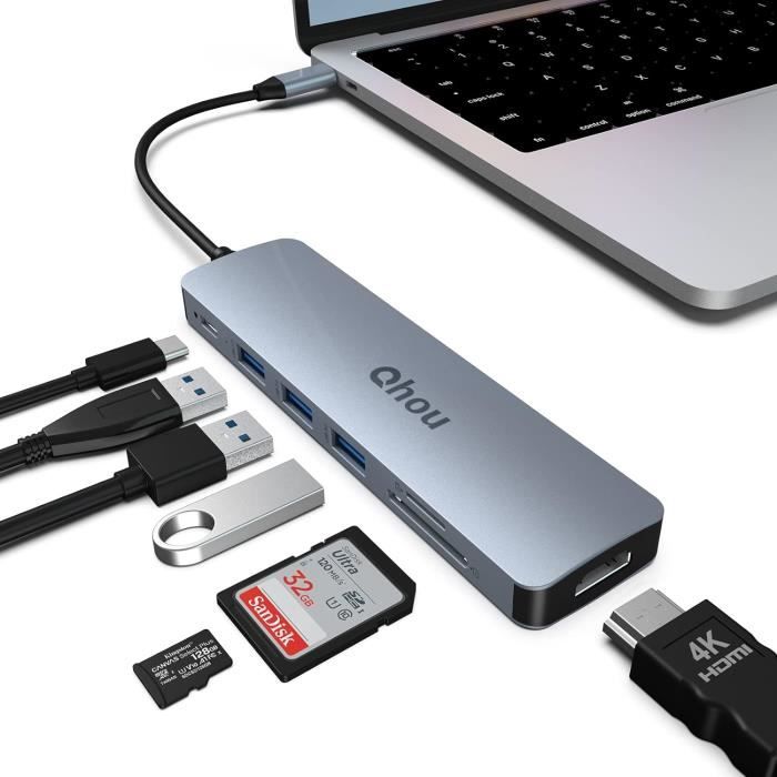 Adaptateur USB-C 3-en-1 : HDMI 4K 120Hz + USB 3.0 10 Gbit/s + Charge PD 100W - Hub Compact En Aluminium