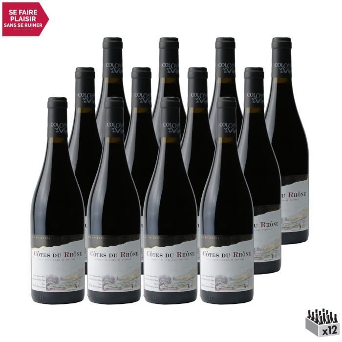 Côtes du Rhône Terroir Rouge 2020 - Lot de 12x75cl - Colombes des Vignes - Vin AOC Rouge de la Vallée du Rhône