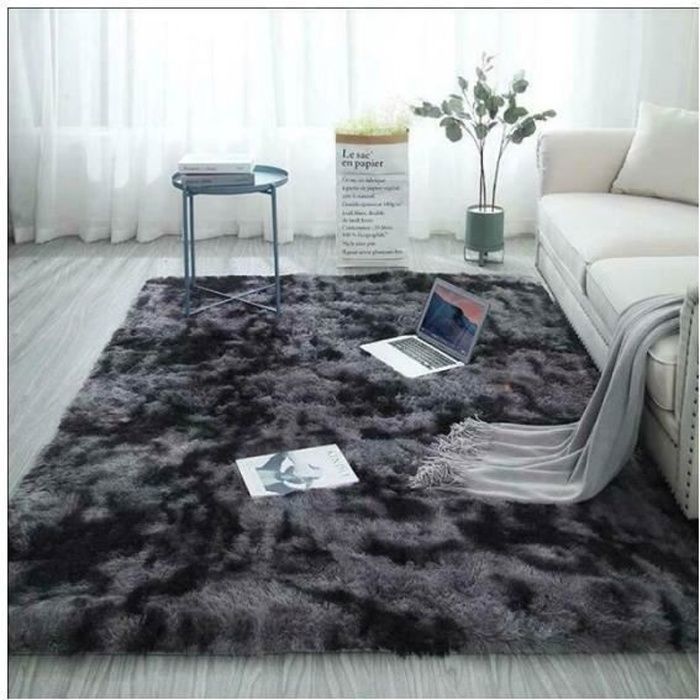 Tapis de Salon Shaggy 160x230 en Peluche Gris Foncé