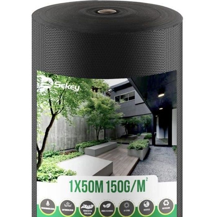 1mx50m 150g/m² Toile Anti-Mauvaises Herbes noir