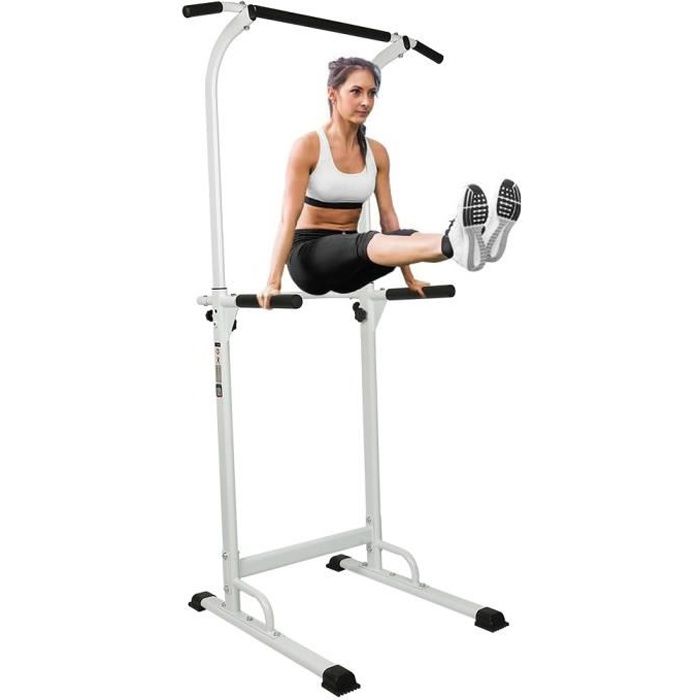 POPS Station de Musculation Multifonctions Barre de Traction Chaise Romaine Hauteur réglable Acier Blanc