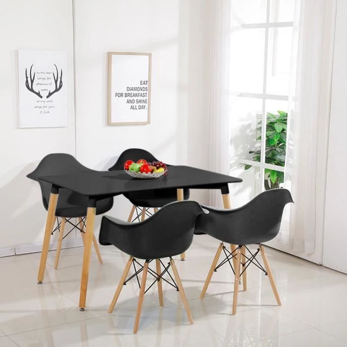 Lot de 2 Chaises Scandinaves Fauteuils de Salle à Manger Couvercle en plastique Cadre en métal Pieds en bois 51*62*82cm - Noir