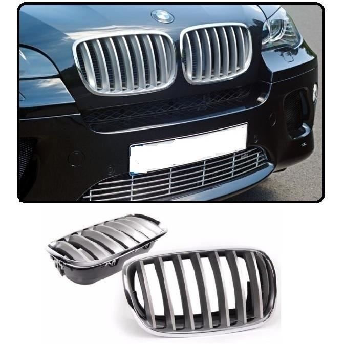 2 GRILLE DE CALANDRE CHROME ET GRIS TITANIUM BMW X6 E71 DE 2008 A 2014
