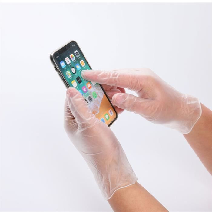 100 pcs gants d'inspection jetables sans poudre sanitaires transparents de qualité alimentaire empreintes digitales écran tactile pr