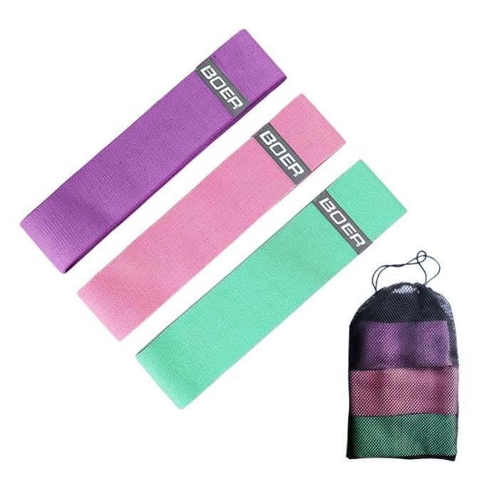 3 pcs Bande Élastique Fitness en Tissu, Bande de Résistance 3 Niveaux de Force pour RééducationPilates Yoga avec Sac de Rangement