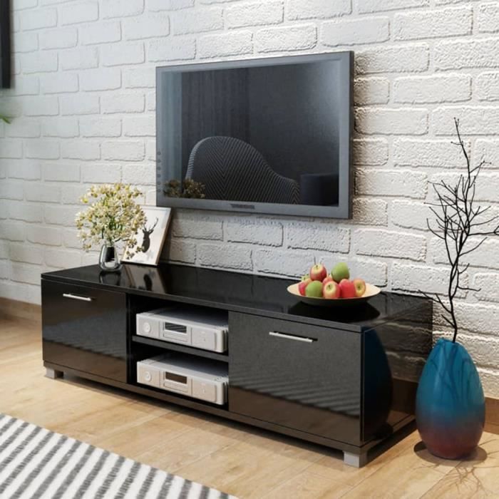 CHEZZOE Meuble TV Design - Meuble de rangement Meuble de Télévision Noir brillant 120 x 40,3 x 34,7 cm ☺59449