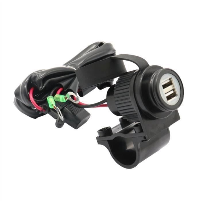 Panneau de chargeur de ports USB double moto avec porte-fusible Boîte de protection étanche à la poussière de moto (noir)