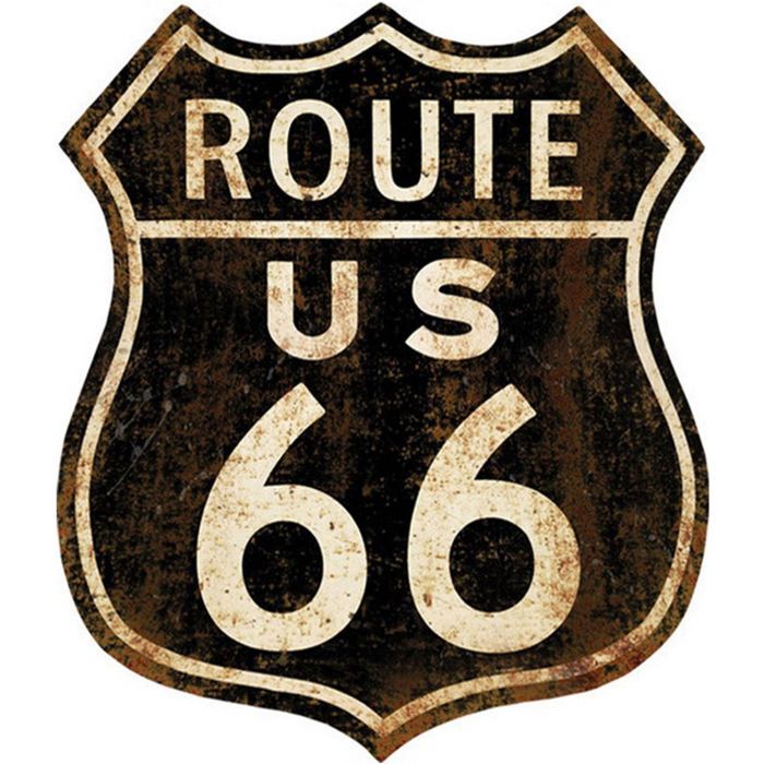 ROUTE 66 US Enseigne murale Décoration Panneau en Métal Effet vieilli 35x30cm