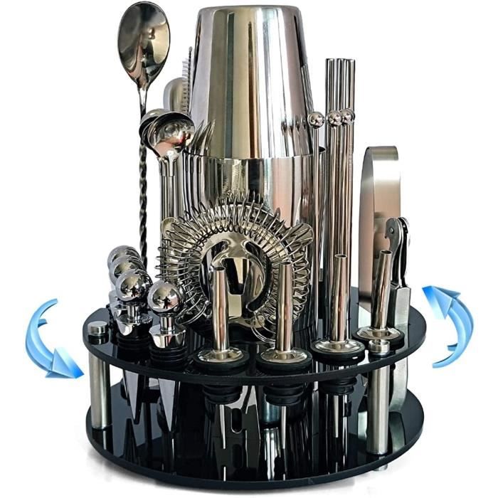 Shaker cocktails professionnel Kit de barman Kit 30 pièces Boston Cocktail Shaker Ensemble de support ronde rotatif pour boisso 214