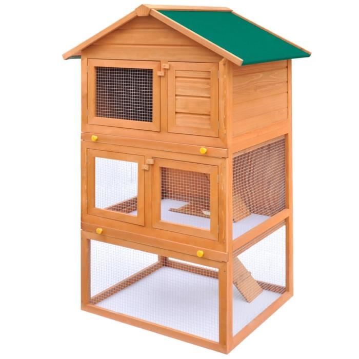 WON-Clapier d'extérieur Enclos pour petits animaux 3 niveaux Bois
