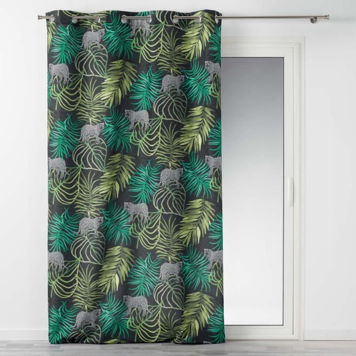 rideau a oeillets 140 x 260 cm polyester imprime tropical green