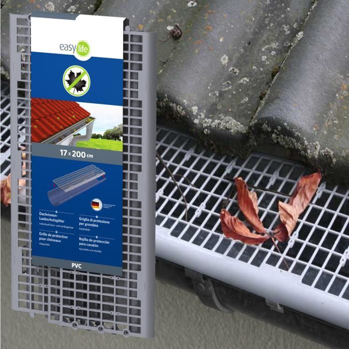 easy life Grille pare-feuilles protection contre feuillage pour chéneaux et gouttières de 2 mètres (4 x 50 cm) – Facile à assembler