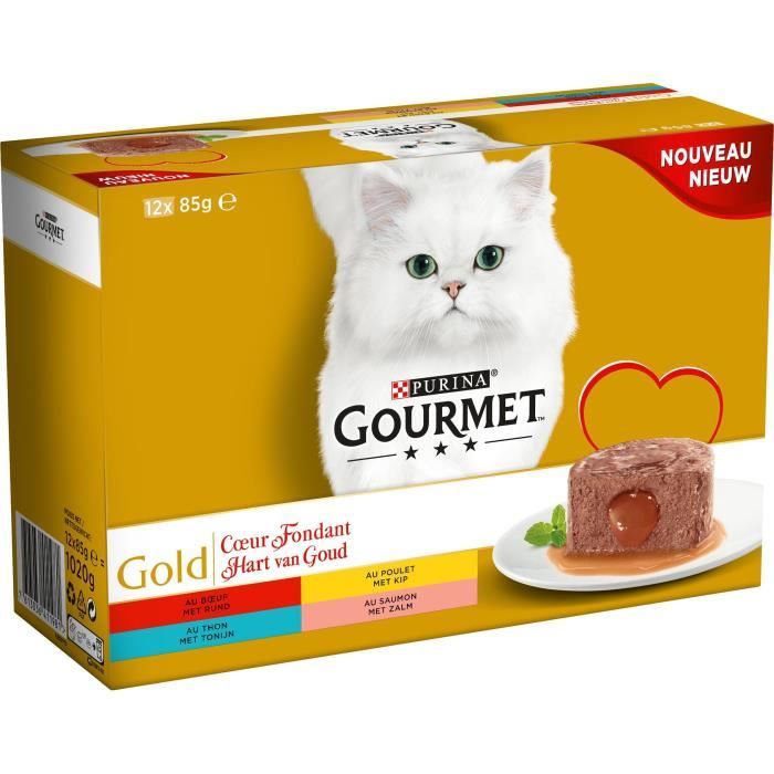 GOURMET Gold - Boîtes Cœur fondant - Pour chat adulte - 12 x 85 g