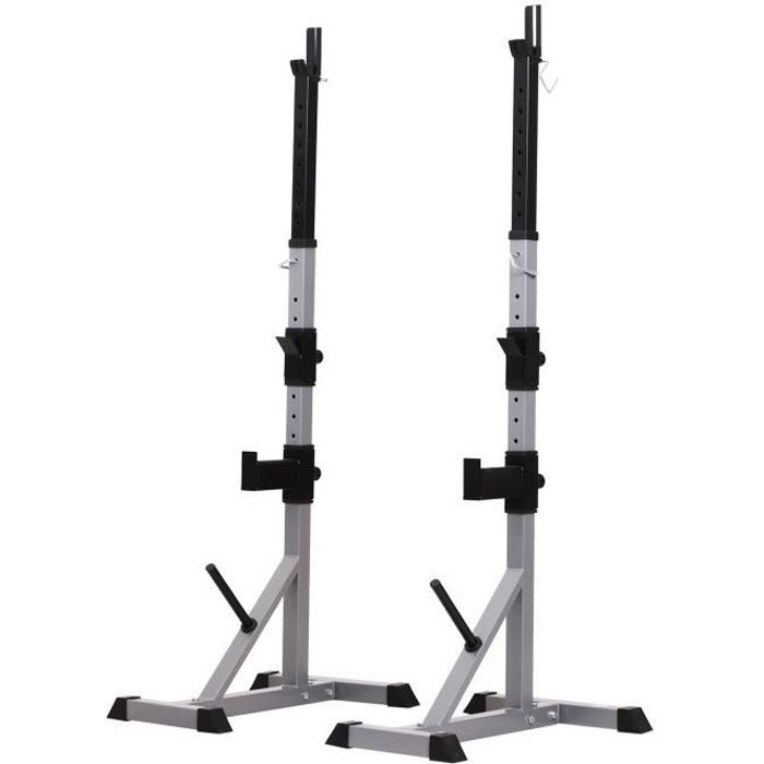 Support de musculation entrainement pour barre d'haltère hauteur réglable charge max. 200 Kg gris et noir