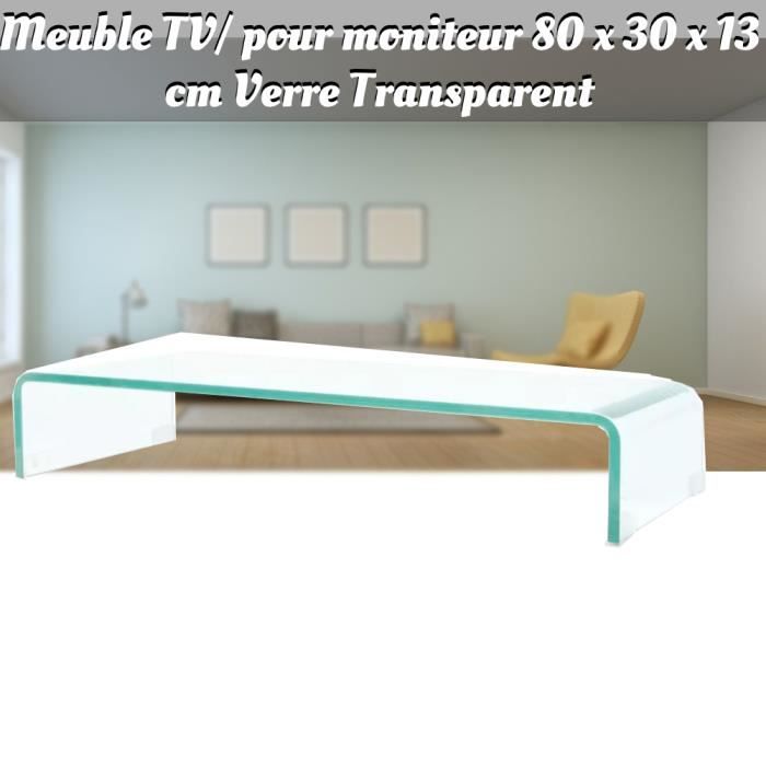 LAM Meuble TV- pour moniteur 80 x 30 x 13 cm Verre Transparent