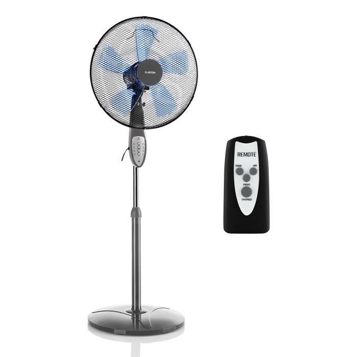Klarstein Summerjam Ventilateur sur pied réglable ø 41 cm - 5 pales - 3 vitesses & oscillation - 69,18 m³/min - Télécommande - 50W