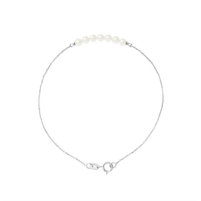 PERLINEA - Bracelet 7 Véritables Perles de Culture d'Eau Douce Rondes 3-4 mm Blanc Naturel - Or Blanc - Bijoux Femme