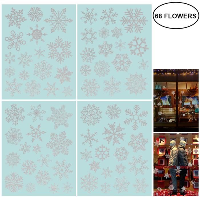 4 feuilles / 68pcs autocollants de Noël de fenêtre décoratifs en PVC pour la maison de PARE-SOLEIL - BANDE SOLAIRE - FILM SOLAIRE