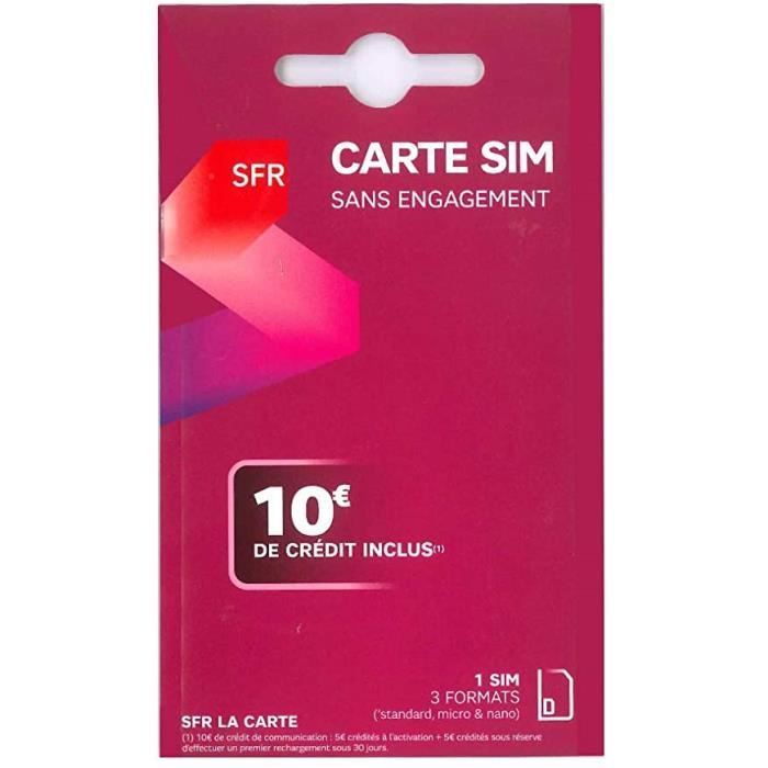 Lot de 10 cartes Sim SFR Sans Engagement 10€ de crédit inclus