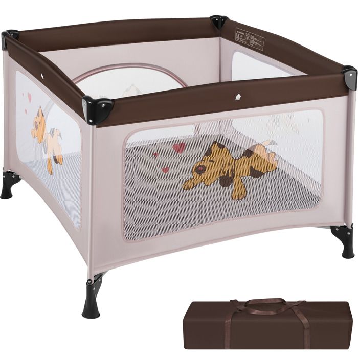 TECTAKE Parc Bébé pliable avec Matelas et Sac de Transport 105 cm x 105 cm x 78 cm Marron