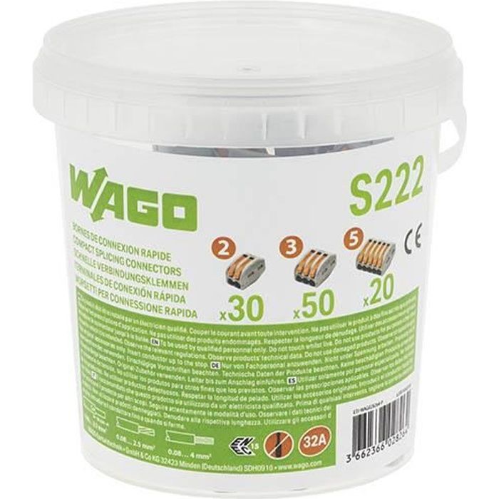 WAGO - Seau de 100 bornes de connexion automatique S222 2,3 et 5 entrées