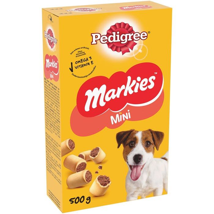 Comparer les prix de Pedigree - 409637 - Markies Mini - Friandise pour petit chien - Biscuits fourres pour petit chien - 12 boites de 500g