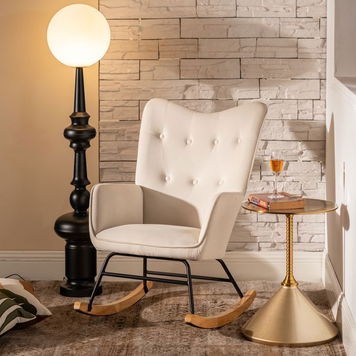 URBAN MEUBLE - Fauteuil pivotant en velours beige - dossier haut ergonomique - design moderne - pour salon chambre et intérieur